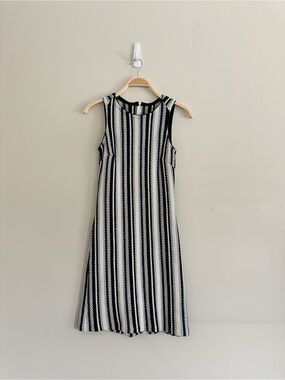 St. John Collection Black and White Vertical Striped Knitted Midi Dress